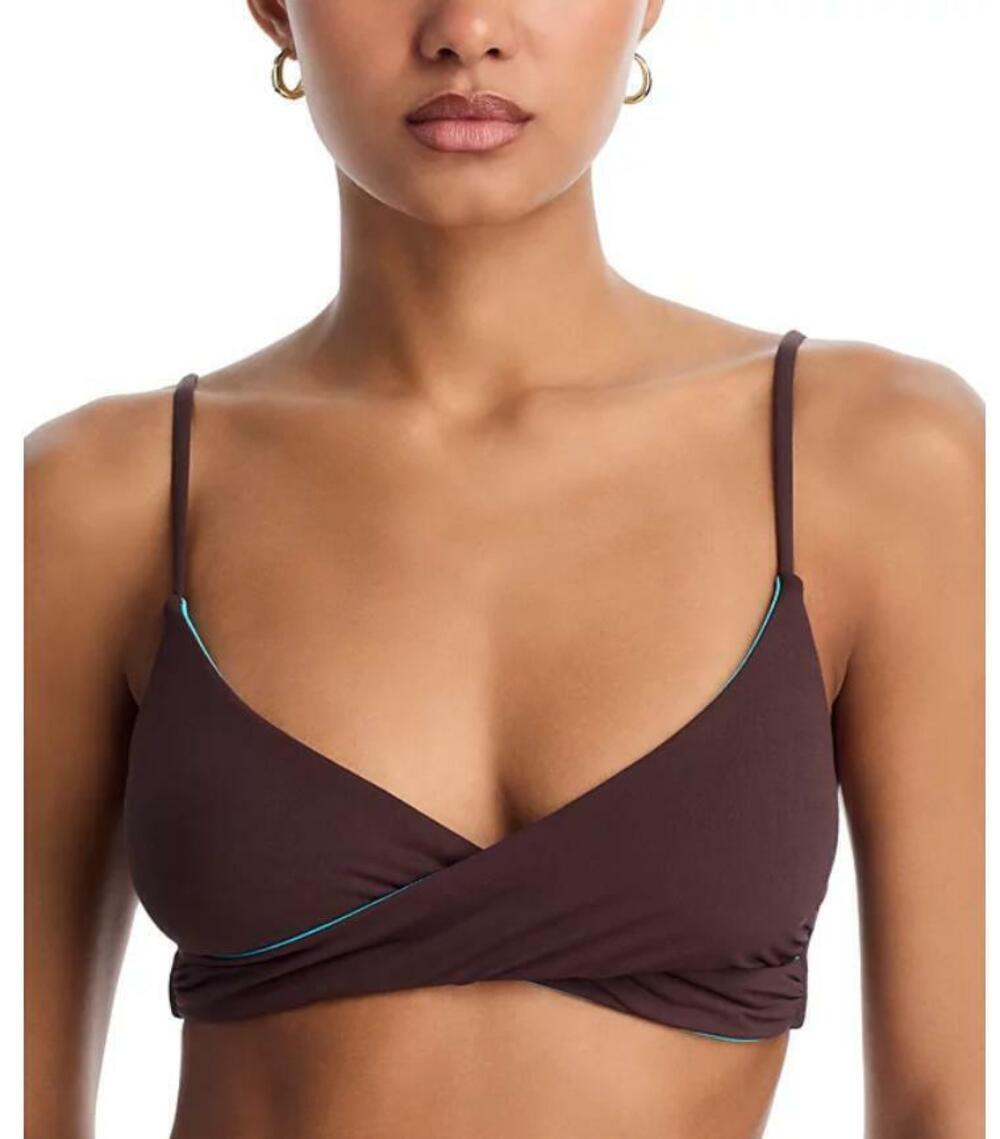 bond-eye Women's Brown/Blue Amira Cross Front Reversible Bikini Top XS/S NWT